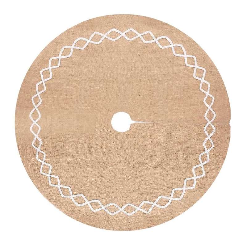 Burlap Christmas Tree Skirt,with Hand- White Lace Decor, Christmas Decorations Indoor(double Layer D