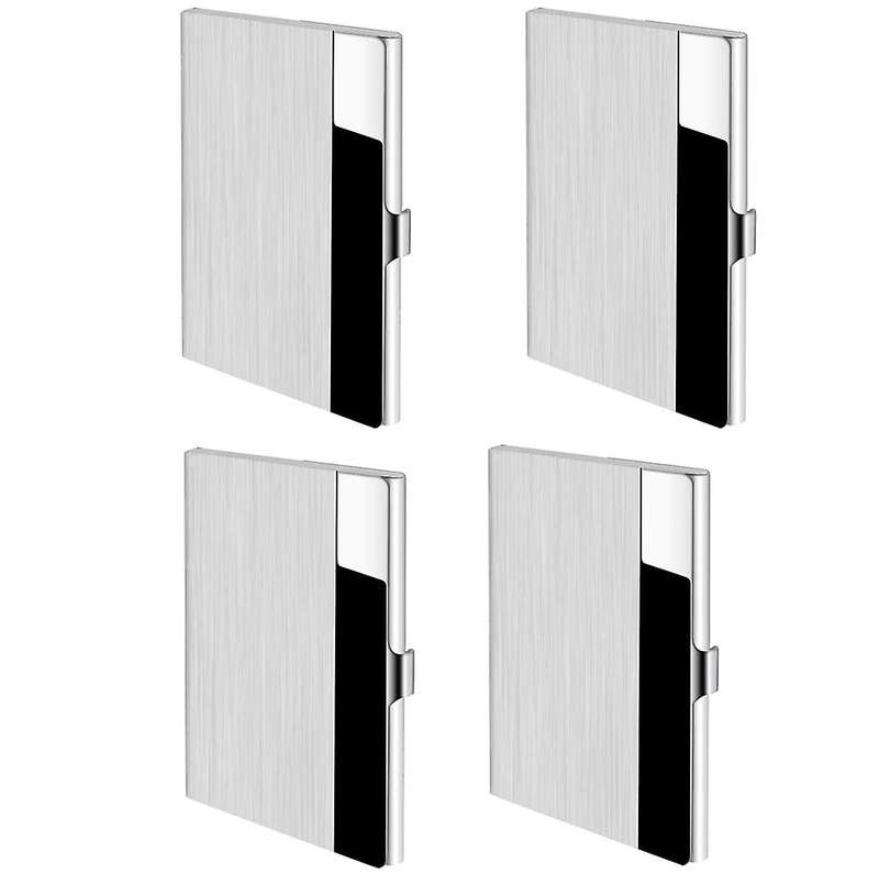 Business Card Cases 4 Pack , Stainless Steel Storage Holders Pocket Cases for ID Cards Credit Cards