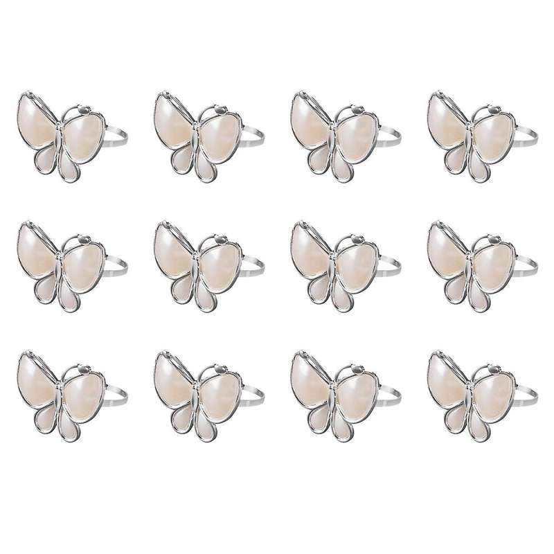 Butterfly Napkin Rings Set of 12,Silver Napkin Ring for New Year,Easter,Christmas,Holiday,Hotel, an