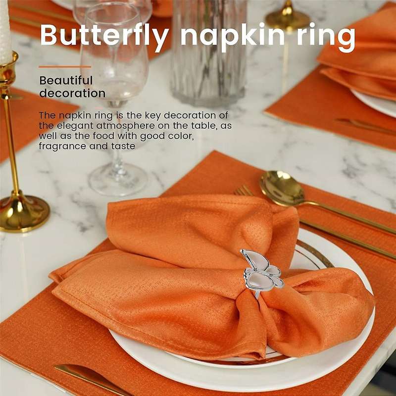 Butterfly Napkin Rings Set of 12,Silver Napkin Ring for New Year,Easter,Christmas,Holiday,Hotel, an