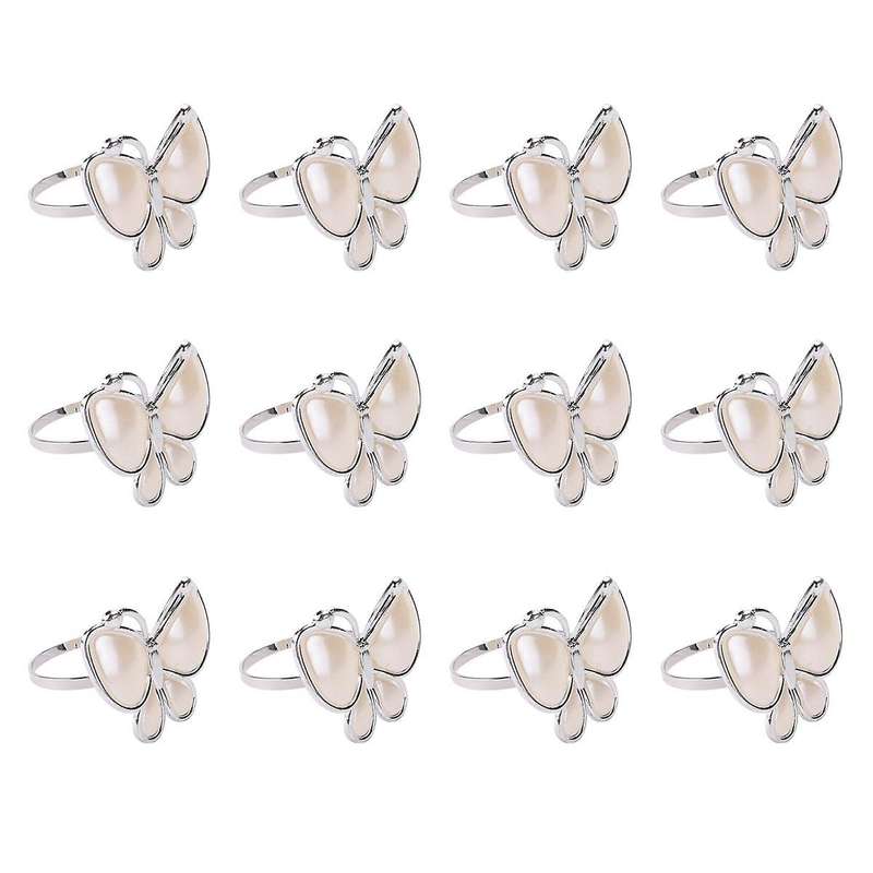 Butterfly Napkin Rings Set of 12,Silver Napkin Ring for New Year,Easter,Christmas,Holiday,Hotel, an