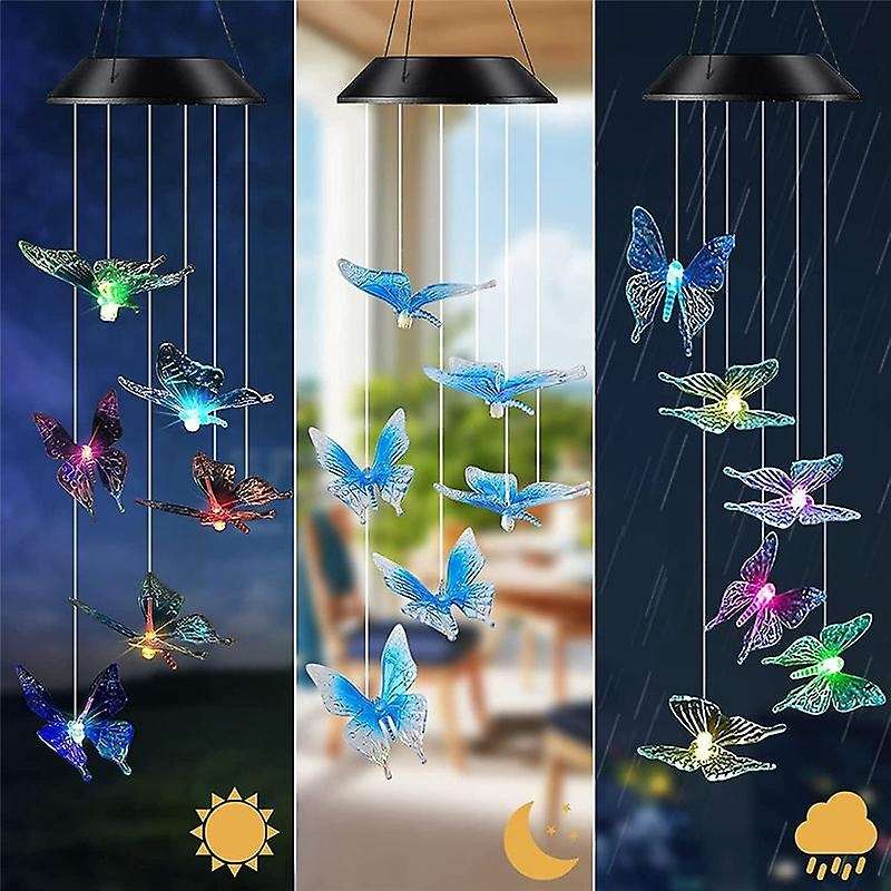 Butterfly LED Colour Changing Solar Wind Chimes Light,Outdoors Garden Tree Terrace Hanging Garden Li