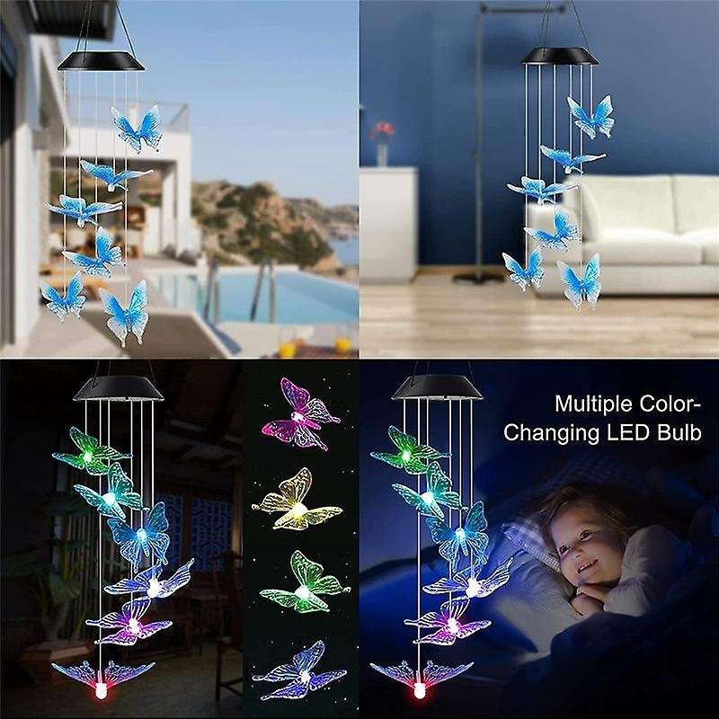 Butterfly LED Colour Changing Solar Wind Chimes Light,Outdoors Garden Tree Terrace Hanging Garden Li