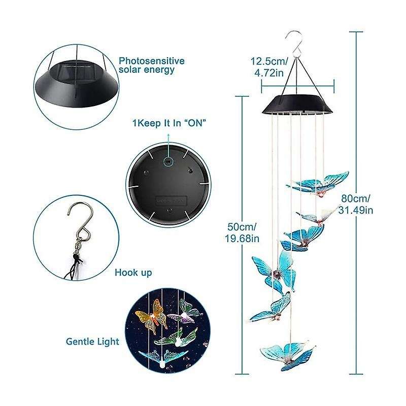 Butterfly LED Colour Changing Solar Wind Chimes Light,Outdoors Garden Tree Terrace Hanging Garden Li