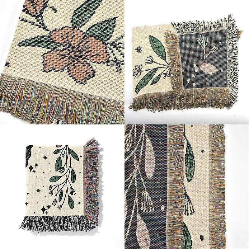 Butterfly Pattern Throw Blanket for Sofa Bed Seat Boho Jacquard Tassels Tapestry Home Decor Outdoor