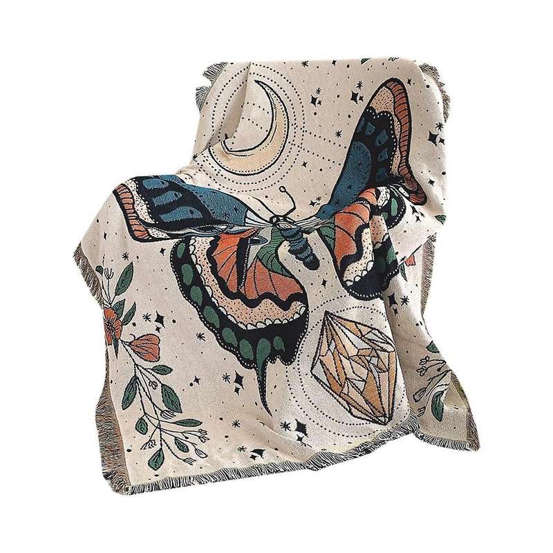 Butterfly Pattern Throw Blanket for Sofa Bed Seat Boho Jacquard Tassels Tapestry Home Decor Outdoor