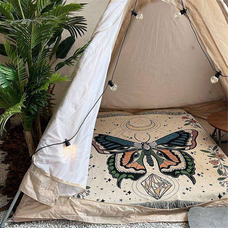 Butterfly Pattern Throw Blanket for Sofa Bed Seat Boho Jacquard Tassels Tapestry Home Decor Outdoor