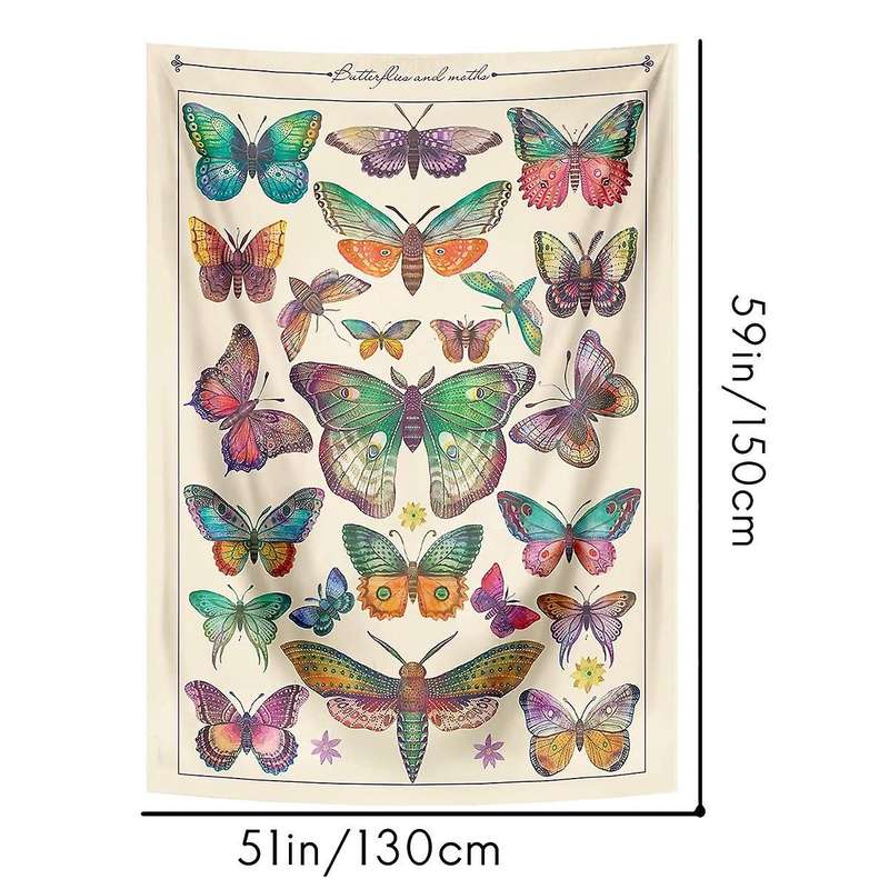 Butterfly Tapestry Vintage Beige Vertical Tapestries Aesthetic Tapestry Wall Hanging Wall Decoration