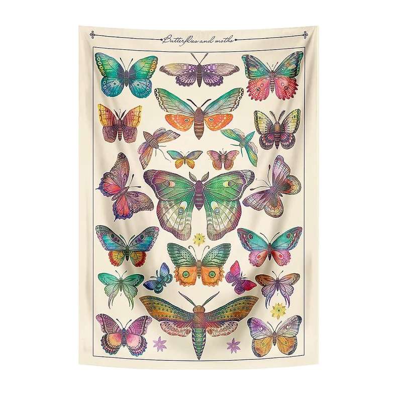 Butterfly Tapestry Vintage Beige Vertical Tapestries Aesthetic Tapestry Wall Hanging Wall Decoration