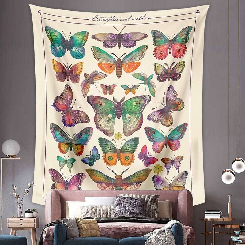 Butterfly Tapestry Vintage Beige Vertical Tapestries Aesthetic Tapestry Wall Hanging Wall Decoration