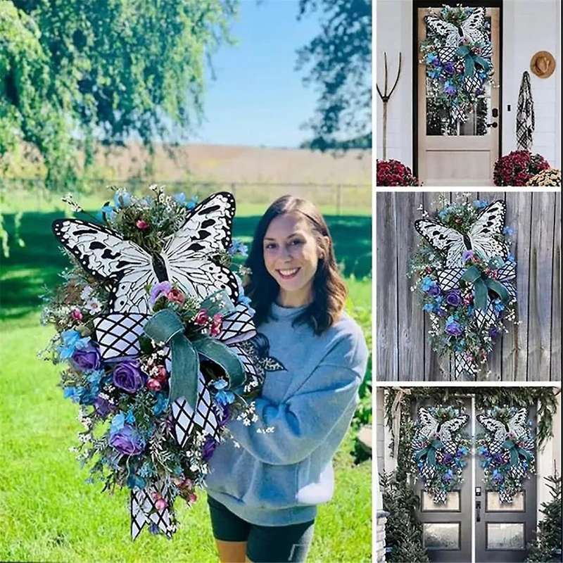 Butterfly Summer Wreaths for Front Door Spring Summer Butterflies Decor Welcome Sign Summer Wreath
