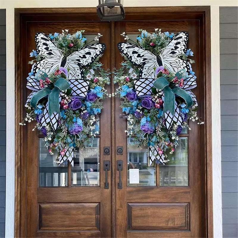 Butterfly Summer Wreaths for Front Door Spring Summer Butterflies Decor Welcome Sign Summer Wreath