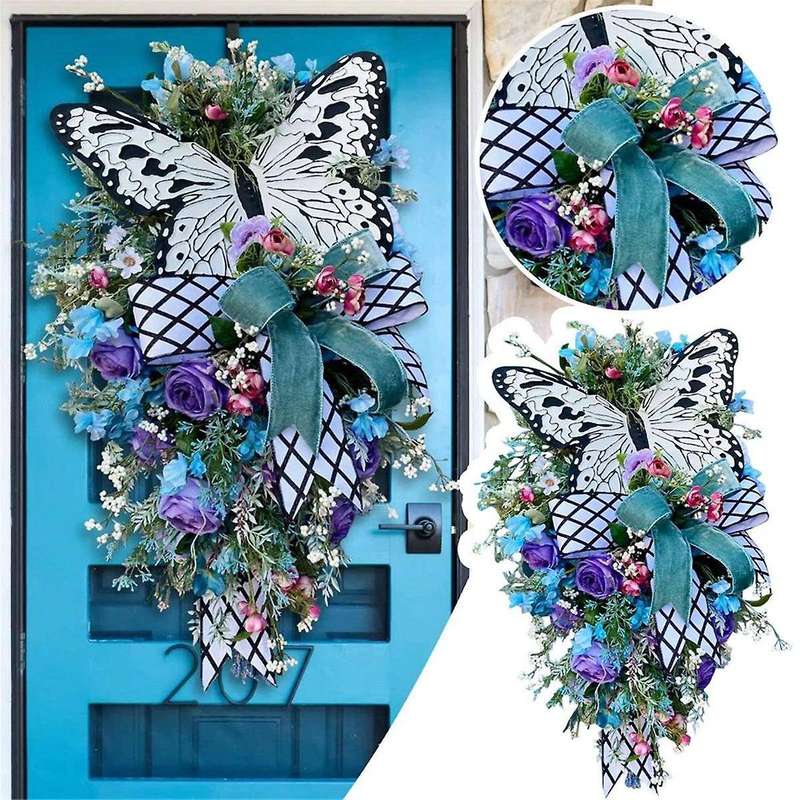 Butterfly Summer Wreaths for Front Door Spring Summer Butterflies Decor Welcome Sign Summer Wreath