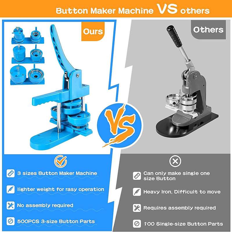 Button Maker Machine 25/44/58mm Badge Pin Press Machine for Kids with 500 Sets Button Making Supplie