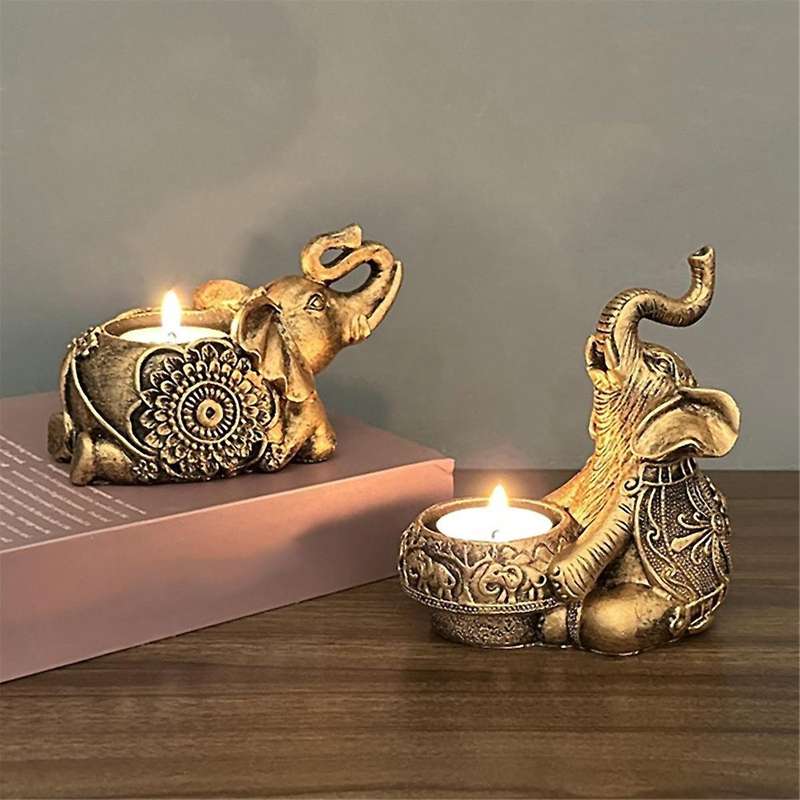 B-white Animal Candle Holders Elephant Sculpture Tea Light Candle Holder Deco Small Candle Stick Hol