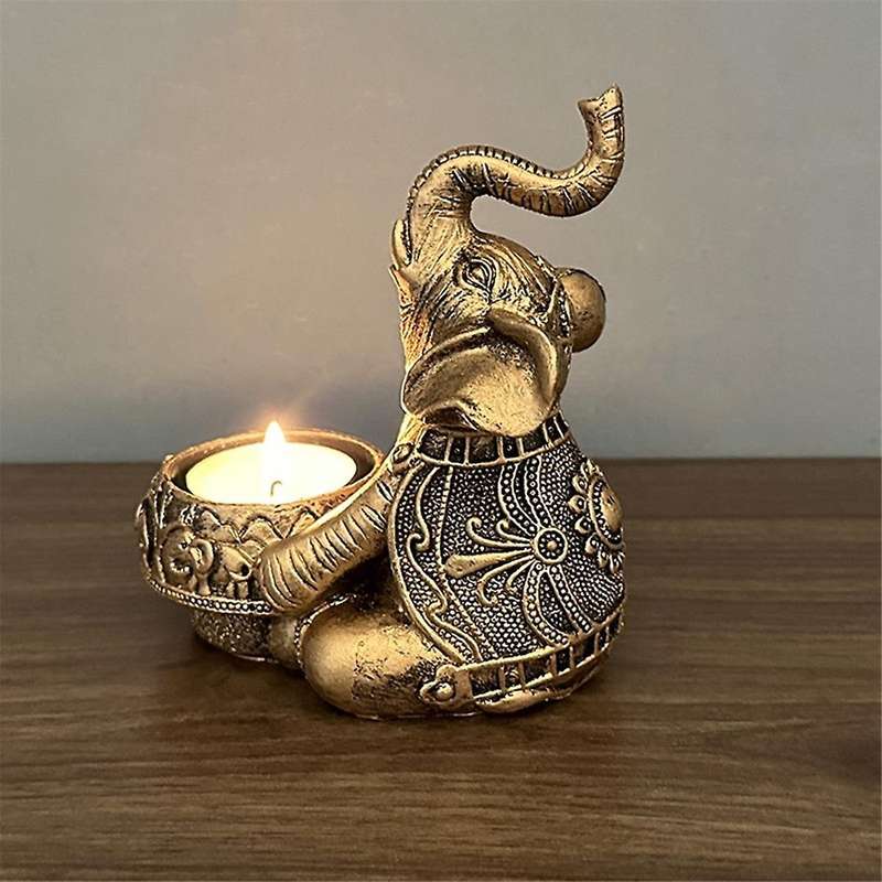 B-white Animal Candle Holders Elephant Sculpture Tea Light Candle Holder Deco Small Candle Stick Hol