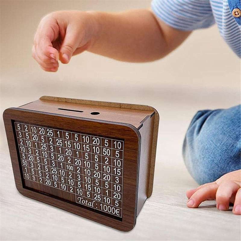 B-wooden Piggy Bank Disposable Decorative Wooden Handmade Money Saving Box with Money Goals Counter