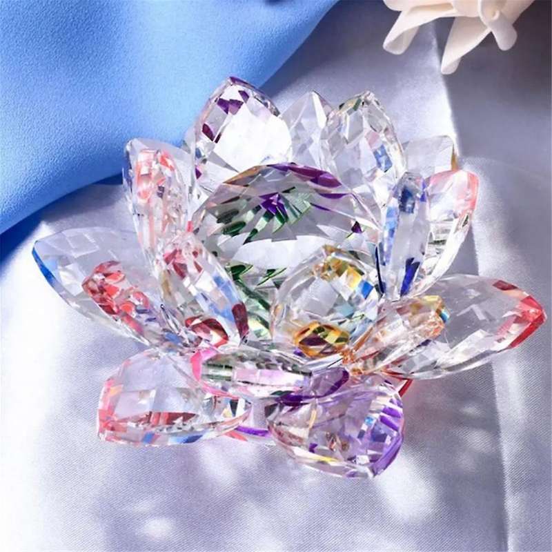 C Crystal Lotus Flower Figurine Valentine Wedding Decor Glass Craft Collection Paperweight Table Orn