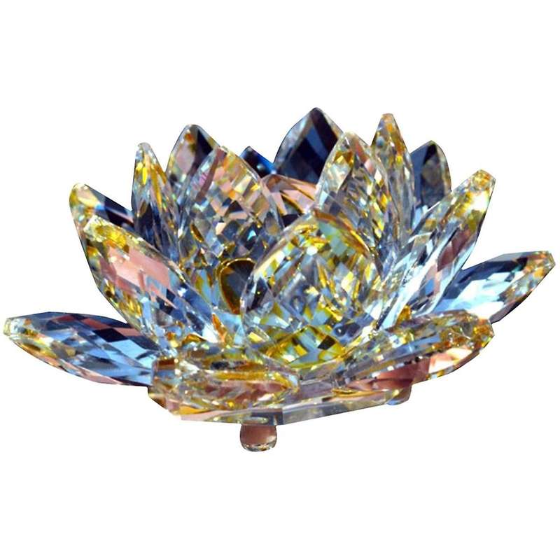 C Crystal Lotus Flower Figurine Valentine Wedding Decor Glass Craft Collection Paperweight Table Orn