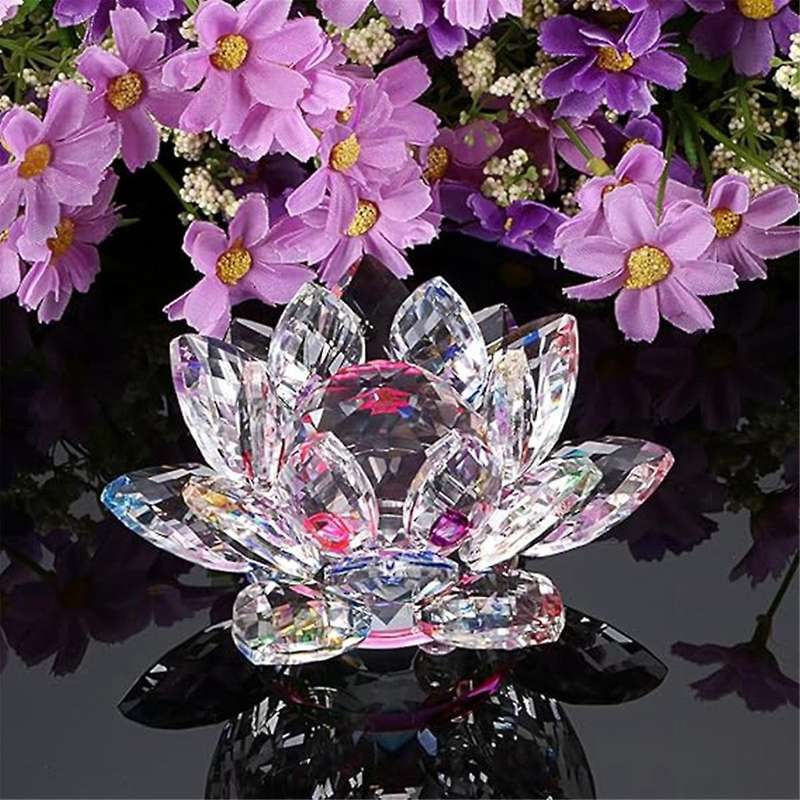 C Crystal Lotus Flower Figurine Valentine Wedding Decor Glass Craft Collection Paperweight Table Orn