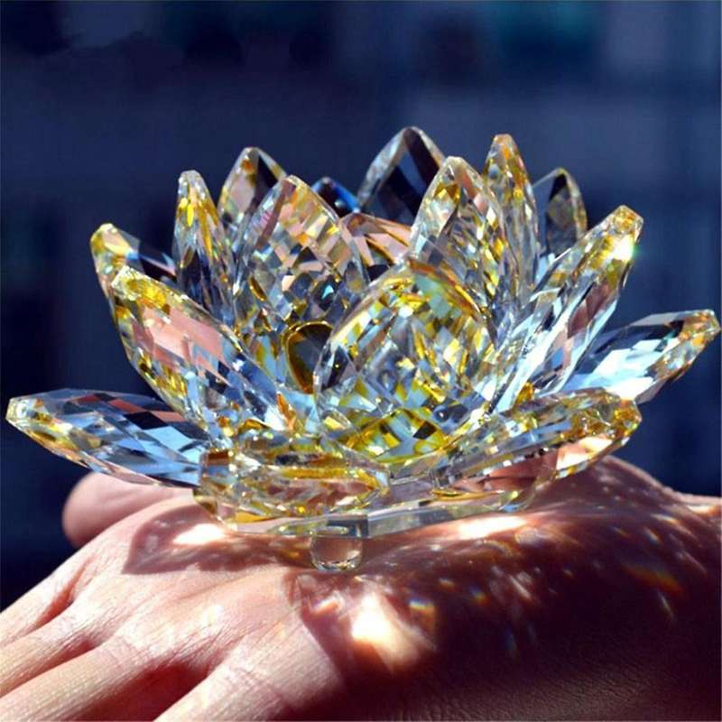 C Crystal Lotus Flower Figurine Valentine Wedding Decor Glass Craft Collection Paperweight Table Orn