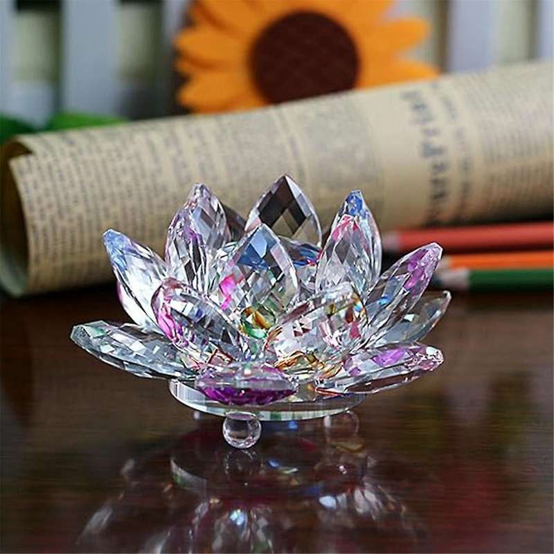 C Crystal Lotus Flower Figurine Valentine Wedding Decor Glass Craft Collection Paperweight Table Orn