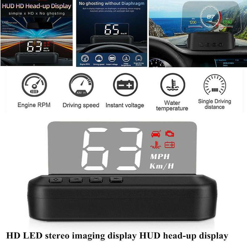 C100 Universal Car SUV LED OBD Speed Water Temperature HUD Head-Up Projector Kit