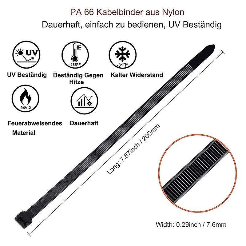Cable Ties Black Pack Of 300 Mm X 7.6 Mm Uv Resistant Ultra with 75 Kg Tensile Strength Heat Resist