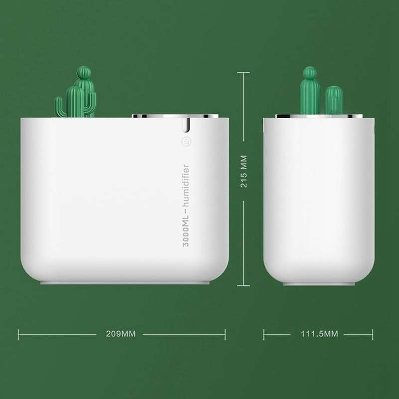 Cactus Humidifier Large Capacity 3L Double Nozzle Mute Home Office Air Humidification