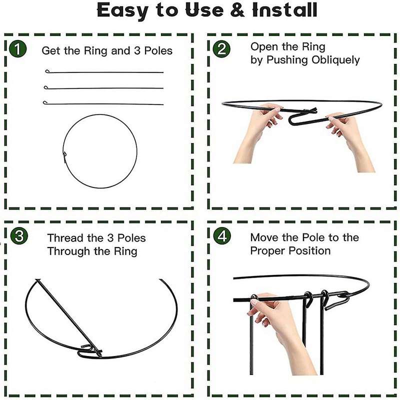 Cage Rings Garden Plant Support Brace, Pack Of 10 Plant Stakes Rings, Strong Garden Supports