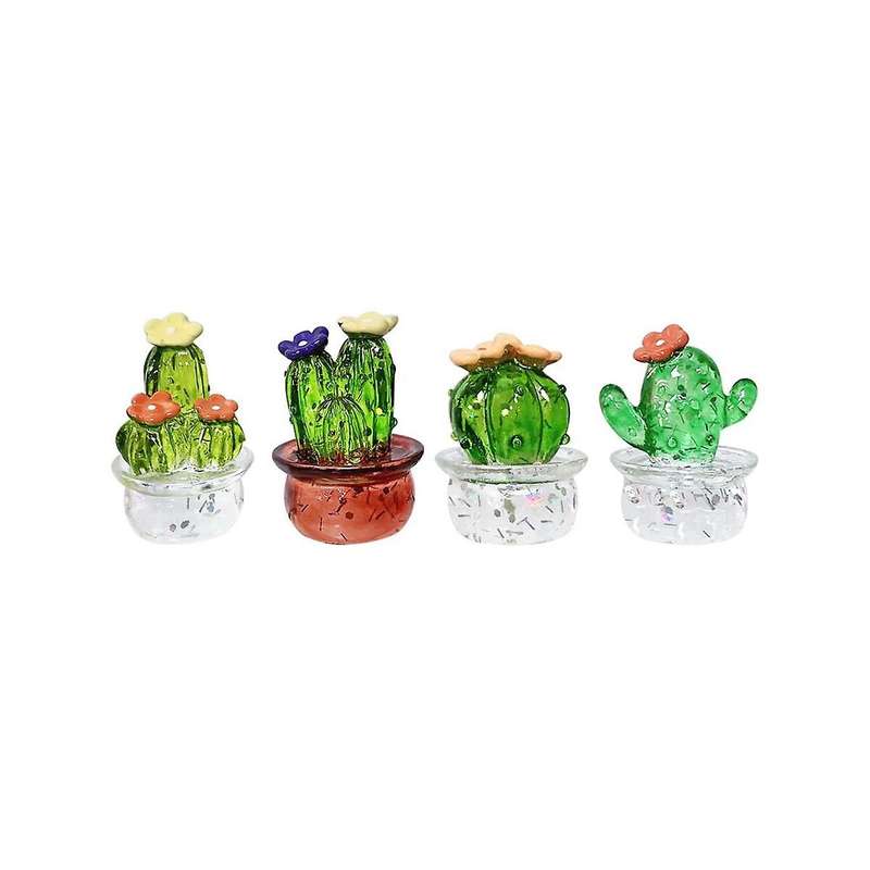 Cactus Figurines Glass Miniature Cactus Simulation Plants Figurines Ornaments Desktop Craft Home Dec