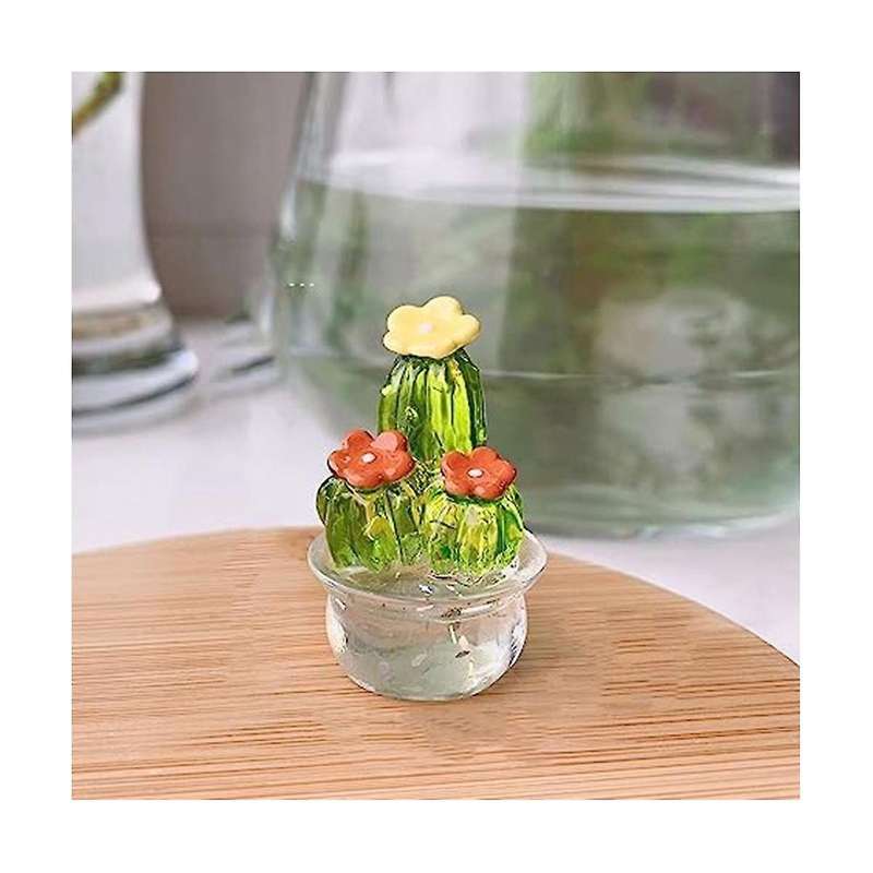 Cactus Figurines Glass Miniature Cactus Simulation Plants Figurines Ornaments Desktop Craft Home Dec