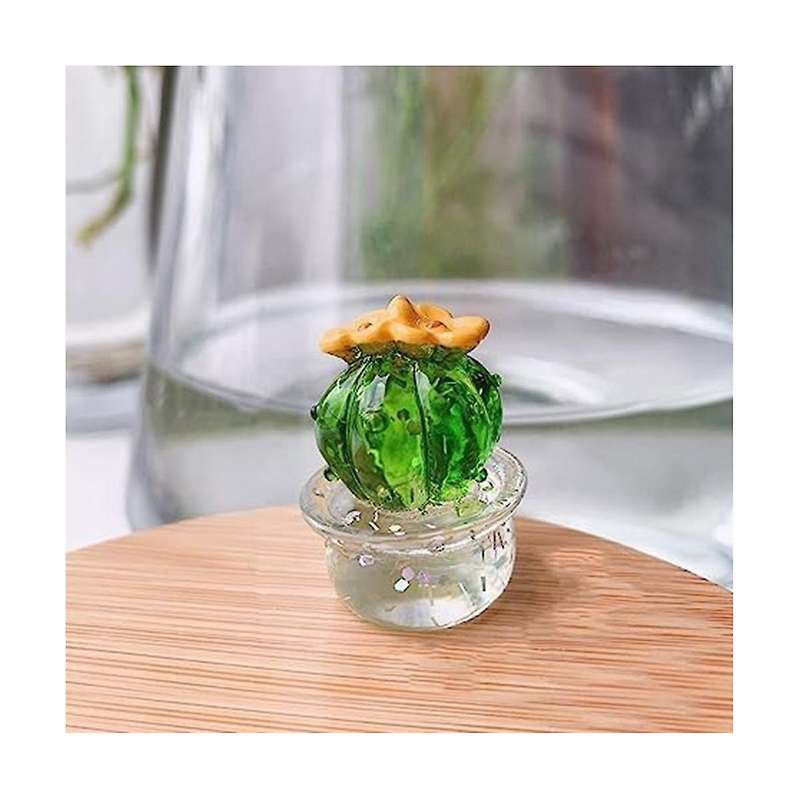 Cactus Figurines Glass Miniature Cactus Simulation Plants Figurines Ornaments Desktop Craft Home Dec