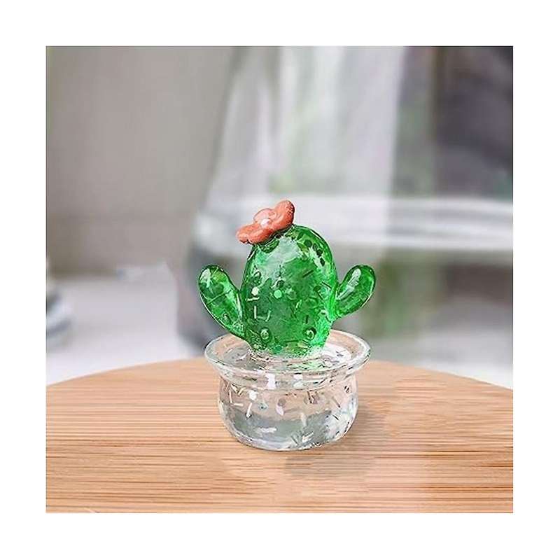 Cactus Figurines Glass Miniature Cactus Simulation Plants Figurines Ornaments Desktop Craft Home Dec