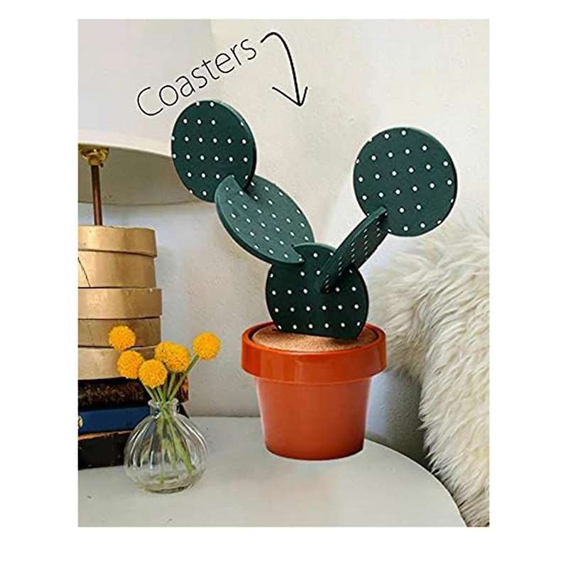 Cactus Coasters Set for Drinks of 6 Pieces,Funny Coasters Cactus Gift with Flowerpot Holder for Home