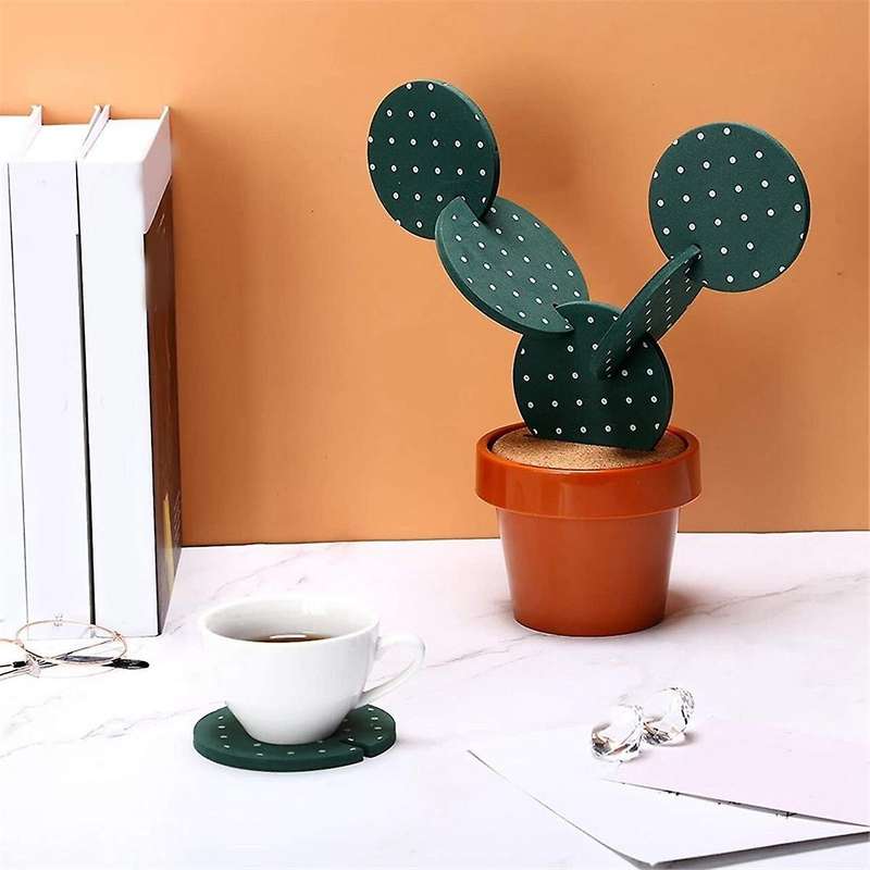 Cactus Coasters Set for Drinks of 6 Pieces,Funny Coasters Cactus Gift with Flowerpot Holder for Home