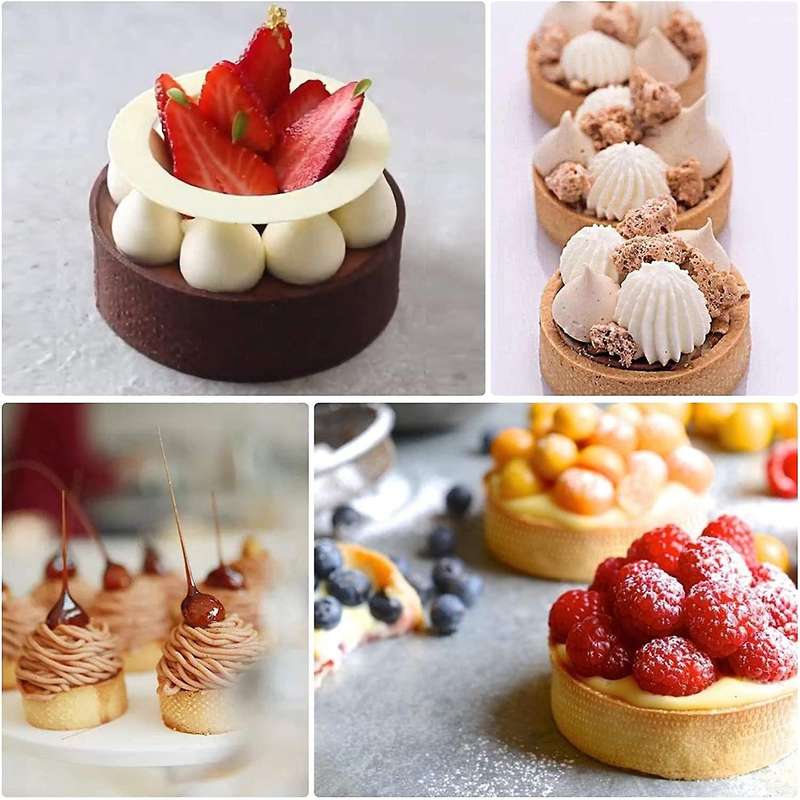 Cake Mold Mousse Tart Ring,Round and Heart Shaped Baking ,Dessert Pies Decorating Tool Perforated Ba