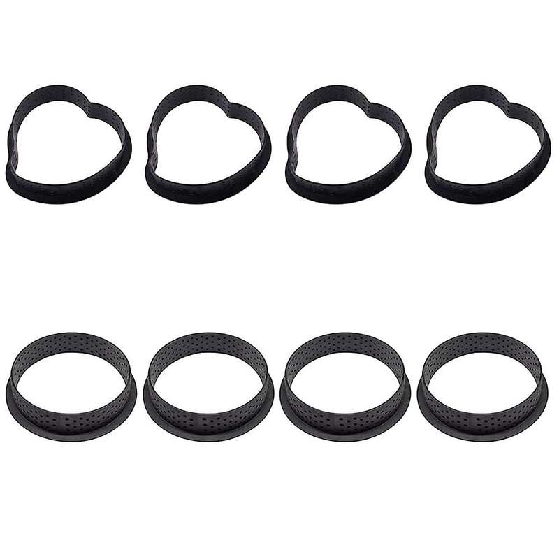 Cake Mold Mousse Tart Ring,Round and Heart Shaped Baking ,Dessert Pies Decorating Tool Perforated Ba