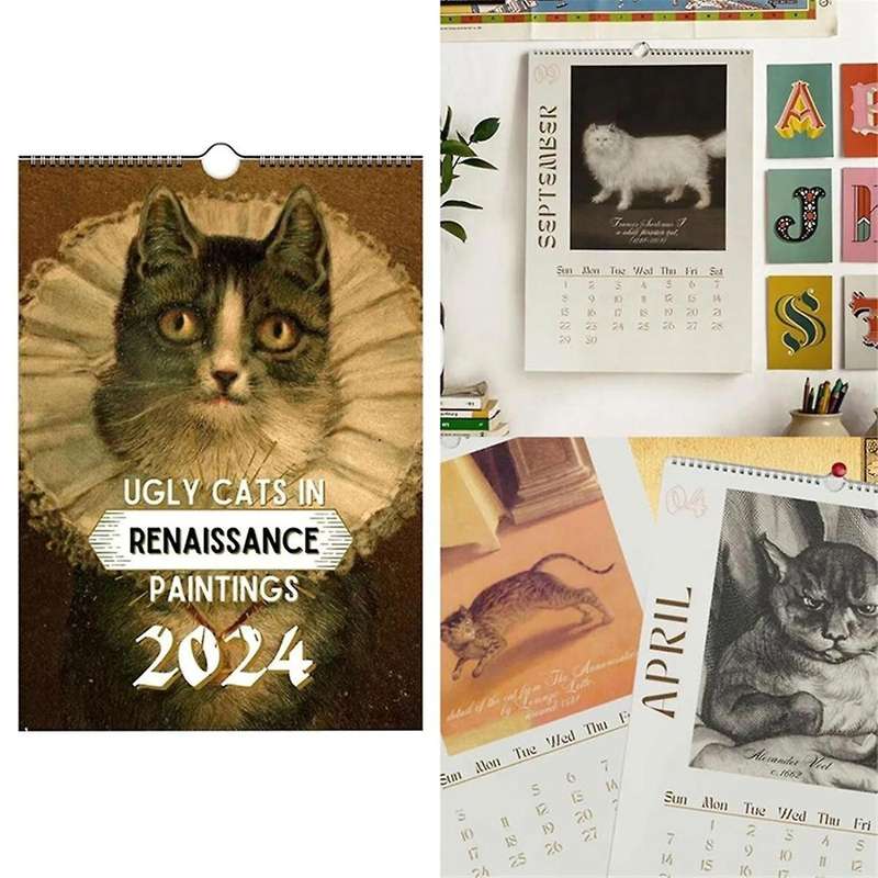 Calendat 2024 Ugly Cats Calendar New Year Gift Wall Hanging Calendar Home Decor for Planning Calenda
