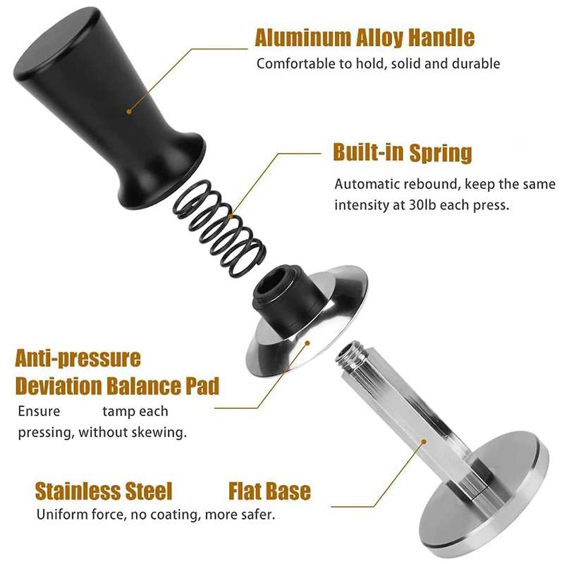 Calibrated Espresso Tamper Coffee Tamper with Spring Loaded Tamper Tool Powder Press with Flat Stai
