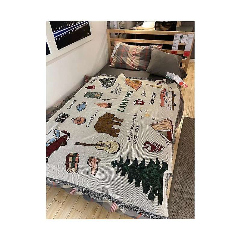 Camping Decorative Blanket Cushion American Vintage Sofa Blanket Line Blanket Tapestry Camping Cushi