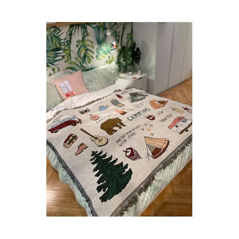 Camping Decorative Blanket Cushion American Vintage Sofa Blanket Line Blanket Tapestry Camping Cushi