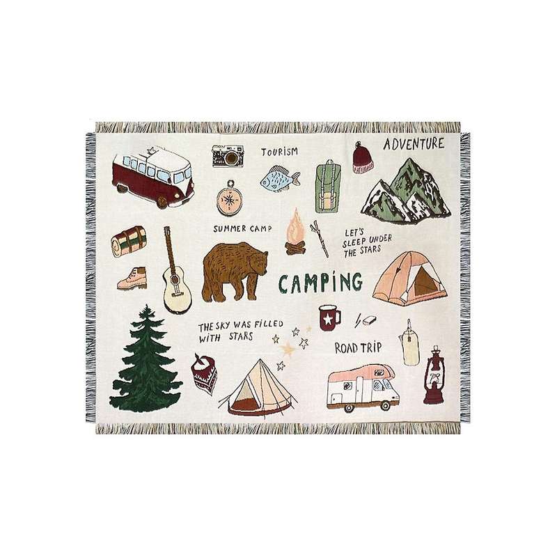 Camping Decorative Blanket Cushion American Vintage Sofa Blanket Line Blanket Tapestry Camping Cushi