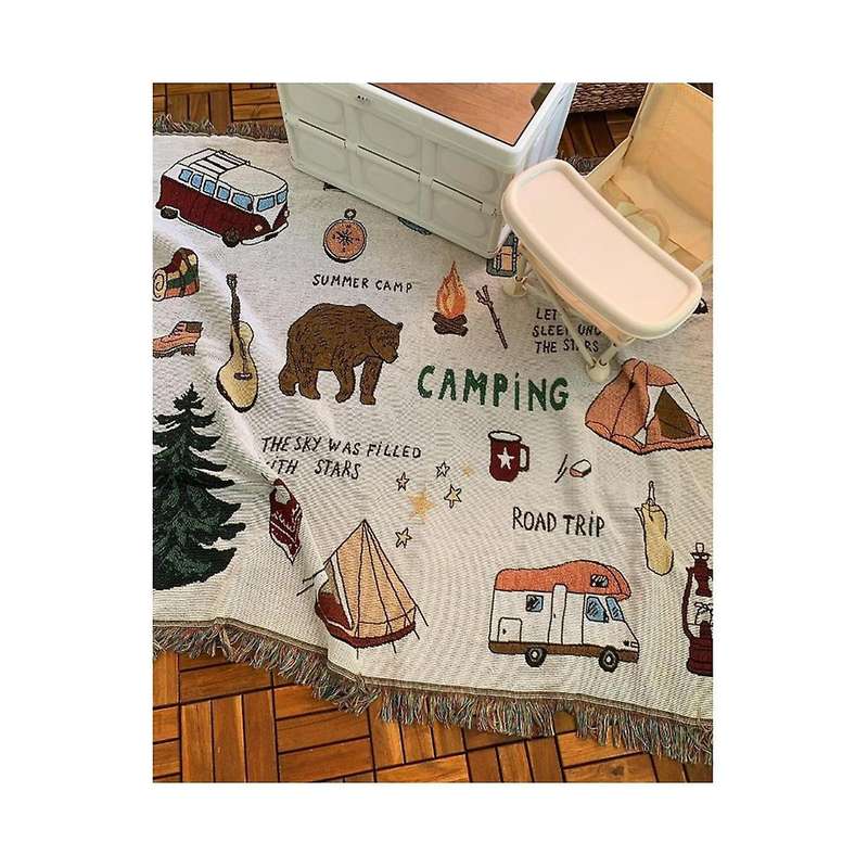 Camping Decorative Blanket Cushion American Vintage Sofa Blanket Line Blanket Tapestry Camping Cushi