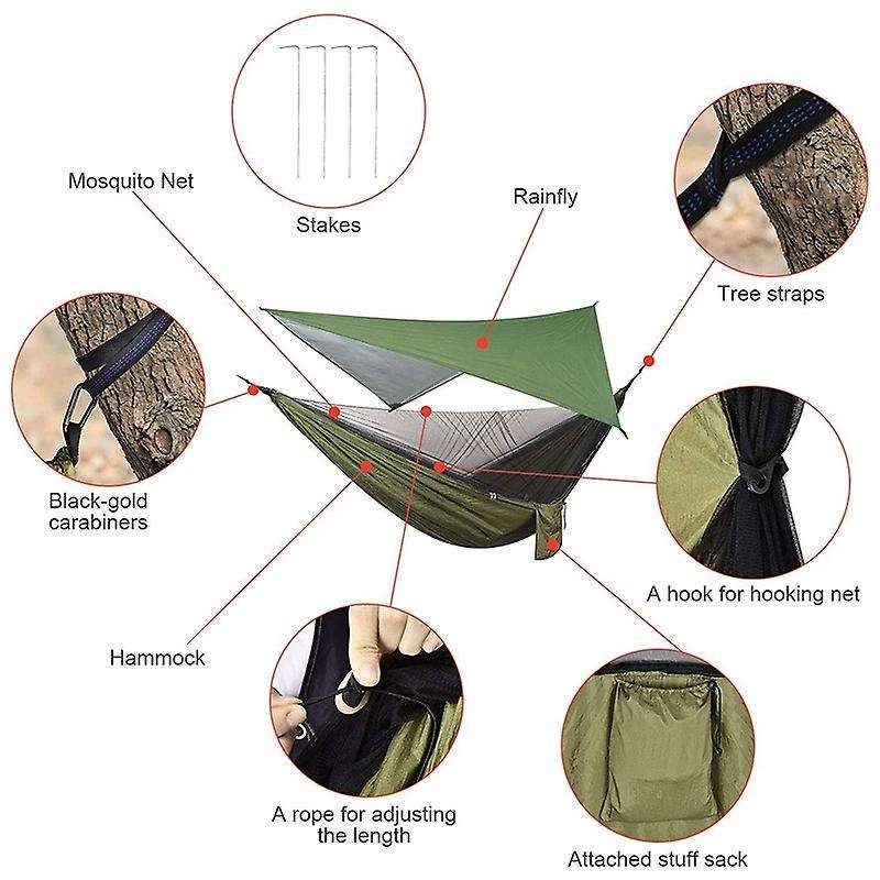 Camping Hammock with Tarp and Mosquito Net, Portable Parachute Hammock for Hiking Outdoor Travel Ba