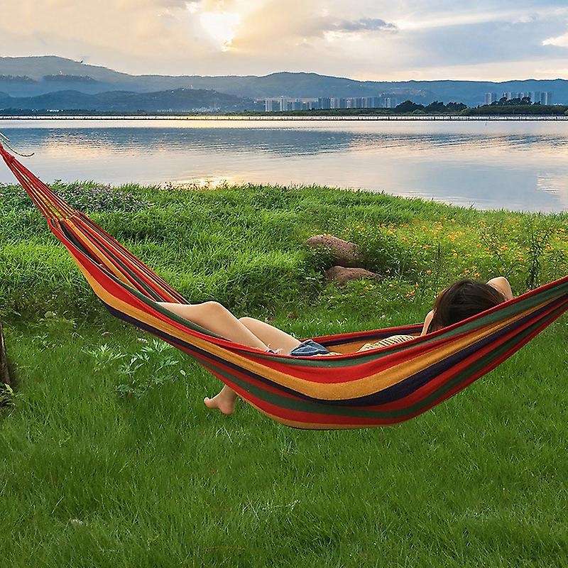 Camping Hammock Portable Hammock Outdoor Hammock Travel Camping Swing Canvas Stripe Hang Bed Hammo