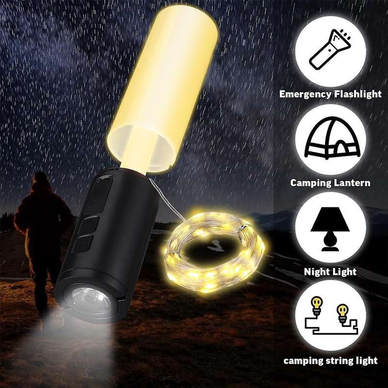 Camping Lantern with String Light(33Ft), Rechargeable 4000MAh Charger Bank, IP44 Waterproof Camping