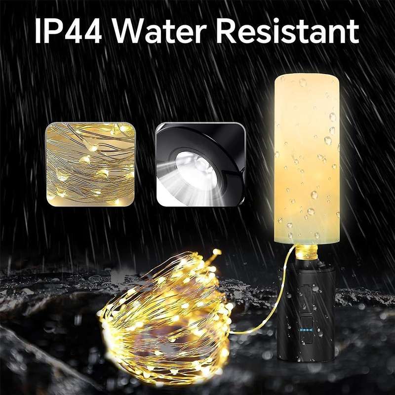 Camping Lantern with String Light(33Ft), Rechargeable 4000MAh Charger Bank, IP44 Waterproof Camping