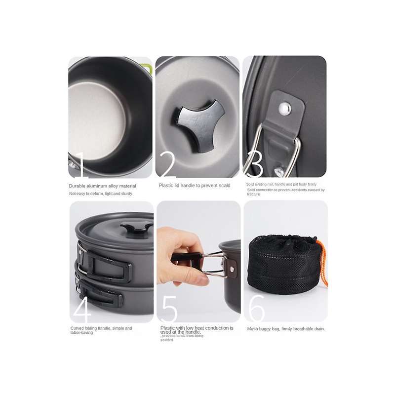 Camping Pot Kit Outdoor Cooking Set Pot Travelling Hiking Picnic Bbq Equipment for Hiking and Picni