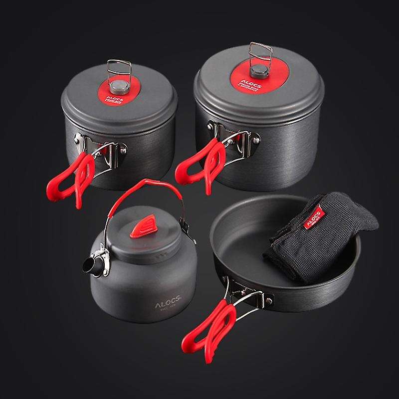 Camping Pot Set 5-6 People Camping Outdoor Cookware Picnic Equipment and Tableware Kettle Frying Pan